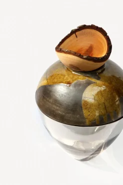 Stacking Vessel - Butterfly, Olive Raku