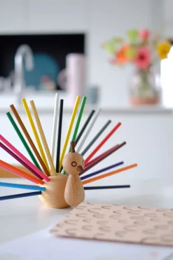 Wooden Peacock with color pencils