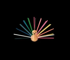 Wooden Peacock with color pencils